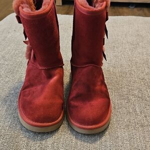 Koolaburra Wine Red Suede Boots with Bows